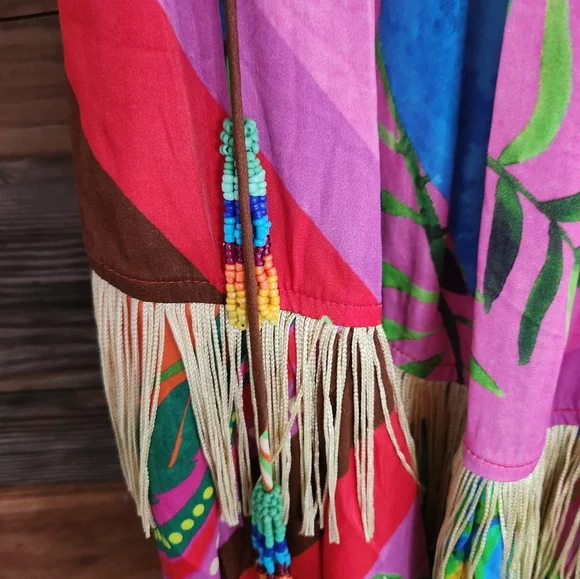 NWT FARM Rio Palila Fringe Tropical Print Bead Midi Dress - Picture 5 of 7